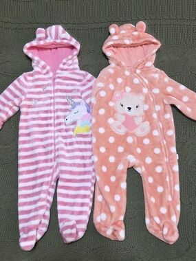 Little Joy Fleece Footie Sleeper Body Suits 2 Hooded One Piece Snowsuit